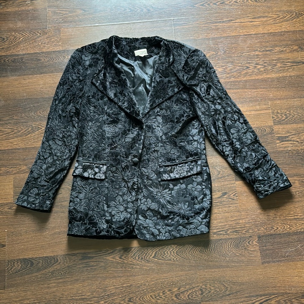 Coldwater Creek Vintage Velvet Floral Blazer Black 16